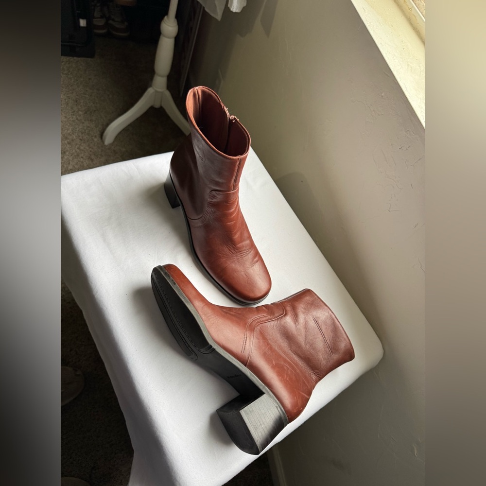 Naturalizer Ankle Brown Boots Leather Size 8.5 Low Block Heel Made in Brazil